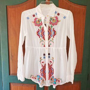 Johnny Was White Embroidered Top
